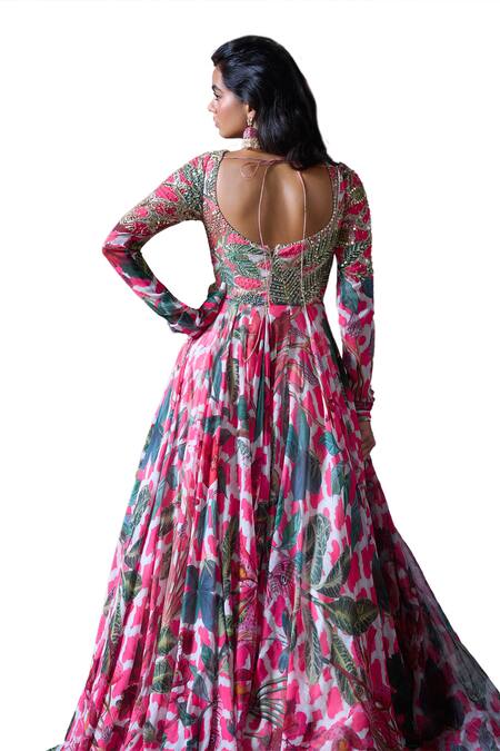 Shop_Mahima Mahajan_Pink Georgette Embroidery, Mirrors, Ramaya Bodice Anarkali With Dupatta _Online_at_Aza_Fashions