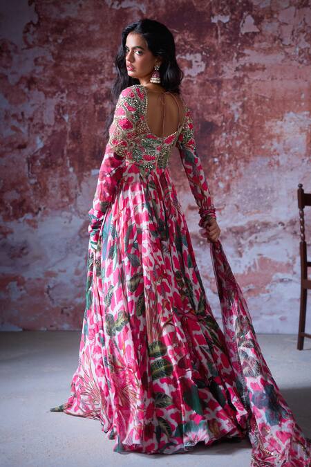 Mahima Mahajan_Pink Georgette Embroidery, Mirrors, Ramaya Bodice Anarkali With Dupatta _at_Aza_Fashions