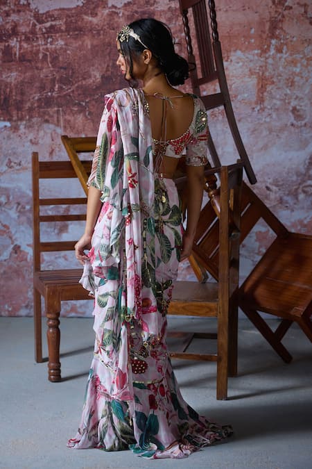 Mahima Mahajan Zafa Floral Print Pre-Draped Saree & Blouse Set 