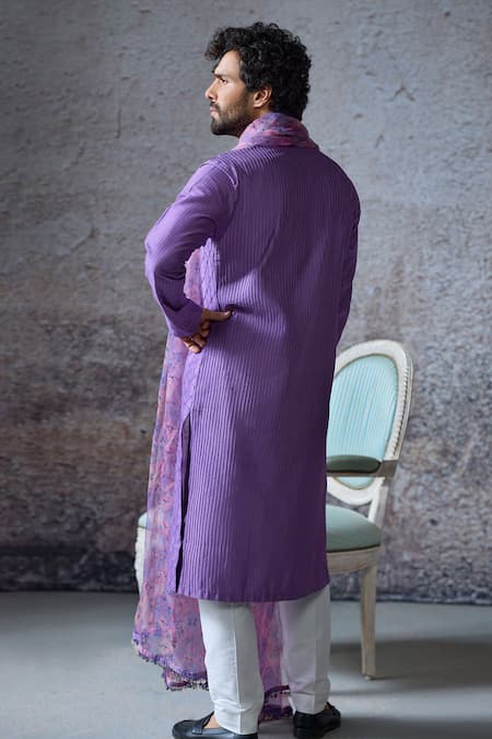 Shop Mahima Mahajan Purple Organza, Silk, Chanderi, Chiffon Raja Waffle Pintuck Kurta Pant Set at Aza Fashions Shop_Mahima Mahajan_Purple Organza, Silk, Chanderi, Chiffon Raja Waffle Pintuck Kurta Pant Set _at_Aza_Fashions