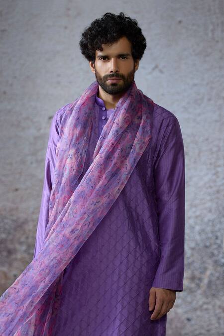 Mahima Mahajan Purple Organza, Silk, Chanderi, Chiffon Raja Waffle Pintuck Kurta Pant Set Online at Aza Fashions Mahima Mahajan_Purple Organza, Silk, Chanderi, Chiffon Raja Waffle Pintuck Kurta Pant Set _Online_at_Aza_Fashions