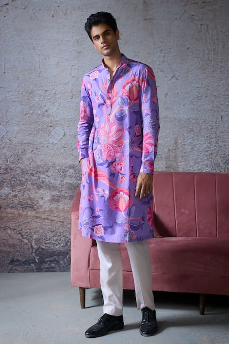 Mahima Mahajan Purple Cambric Cotton Print Phool Saha Kurta With Pant 