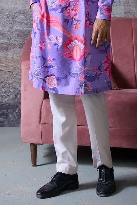 Mahima Mahajan_Purple Cotton Saha Phool Print Kurta With Pant _Online_at_Aza_Fashions