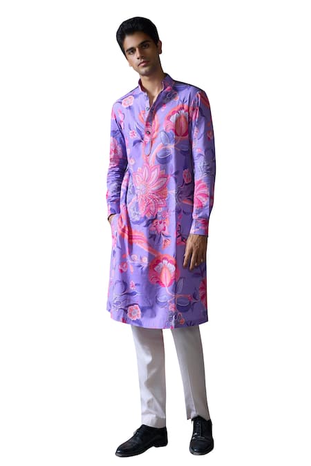 Buy_Mahima Mahajan_Purple Cotton Saha Phool Print Kurta With Pant _Online_at_Aza_Fashions