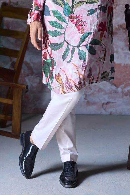 Mahima Mahajan Pink Satin, Organza Embroidery Shaurya Botanic Garden Print Kurta With Pant Online at Aza Fashions Mahima Mahajan_Pink Satin, Organza Embroidery Shaurya Botanic Garden Print Kurta With Pant _Online_at_Aza_Fashions