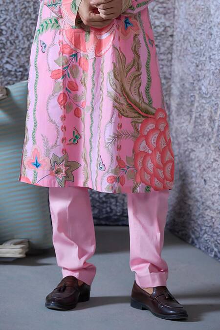 Mahima Mahajan Pink Cotton Embroidery Surya Padma Bloom Print Kurta With Pant Online at Aza Fashions Mahima Mahajan_Pink Cotton Embroidery Surya Padma Bloom Print Kurta With Pant _Online_at_Aza_Fashions