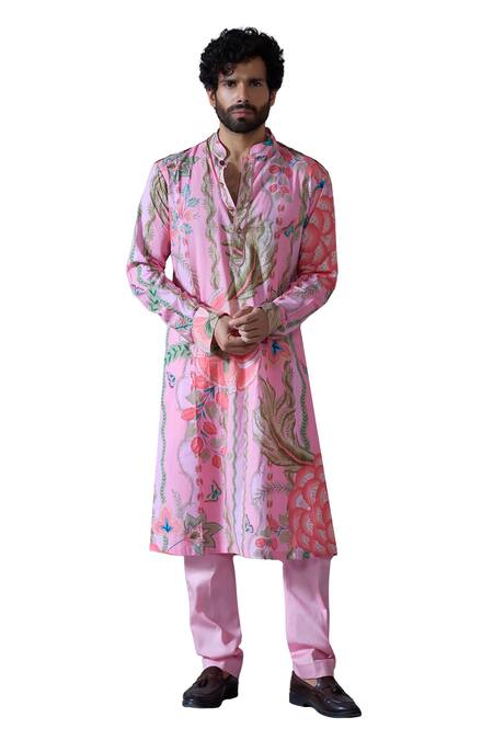 Buy Mahima Mahajan Pink Cotton Embroidery Surya Padma Bloom Print Kurta With Pant Online at Aza Fashions Buy_Mahima Mahajan_Pink Cotton Embroidery Surya Padma Bloom Print Kurta With Pant _Online_at_Aza_Fashions
