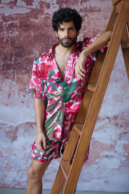 Buy Mahima Mahajan Pink Satin, Organza Embroidery Suvansh Rafflesia Bloom Print Shirt With Shorts Online at Aza Fashions Buy_Mahima Mahajan_Pink Satin, Organza Embroidery Suvansh Rafflesia Bloom Print Shirt With Shorts _Online_at_Aza_Fashions