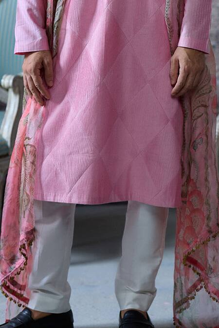Mahima Mahajan_Pink Organza, Silk, Chanderi Wakim Checkerboard Pintuck Kurta Pant Set _Online_at_Aza_Fashions