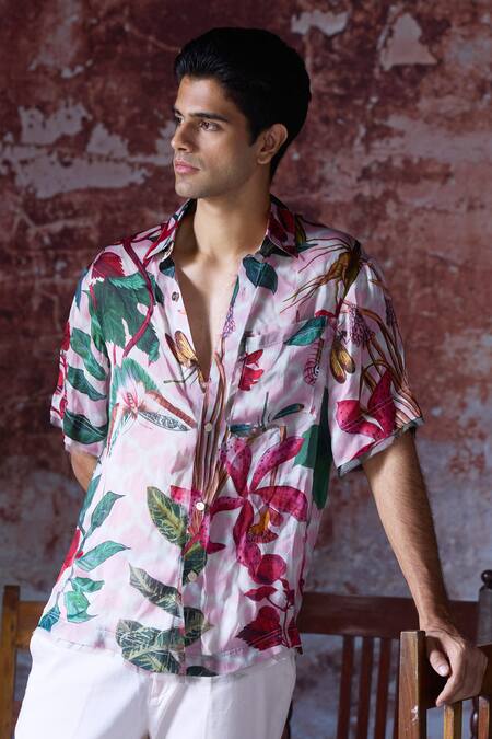 Mahima Mahajan Pink Satin, Organza Wali Bloom Garden Print Shirt Online at Aza Fashions Mahima Mahajan_Pink Satin, Organza Wali Bloom Garden Print Shirt _Online_at_Aza_Fashions