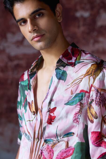 Buy Mahima Mahajan Pink Satin, Organza Wali Bloom Garden Print Shirt Online at Aza Fashions Buy_Mahima Mahajan_Pink Satin, Organza Wali Bloom Garden Print Shirt _Online_at_Aza_Fashions