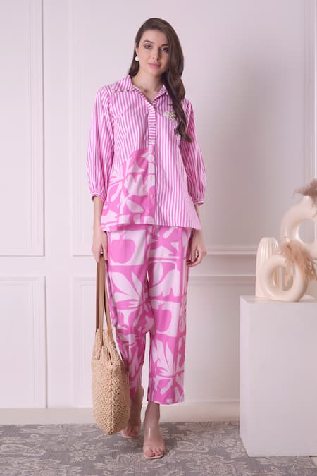 Surabhi Arya Floral Stripe Print Shirt & Pant Set 