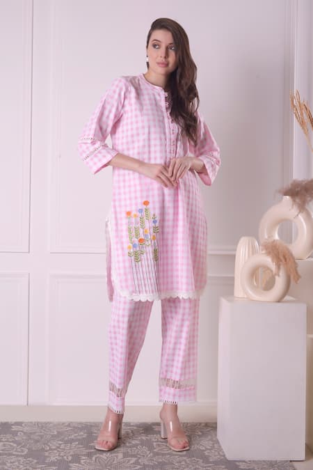 Surabhi Arya Checkered Floral Tunic & Pant Set 