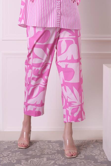 Buy Surabhi Arya Pink Cotton Cut Work Collared Striped Bloom Shirt With Pant Buy_Surabhi Arya_Pink Cotton Cut Work Collared Striped Bloom Shirt With Pant