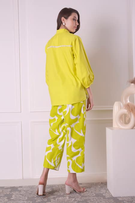 Shop_Surabhi Arya_Green Cotton Embroidery, Lace Blossom Print Embellished Shirt With Pant _at_Aza_Fashions