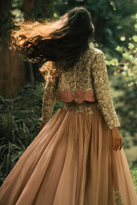 Shop Bhumika Sharma Beige Organza, Net, Georgette Beads, Sequins Sandy Lisa Lehenga Set With Jacket at Aza Fashions Shop_Bhumika Sharma_Beige Organza, Net, Georgette Beads, Sequins Sandy Lisa Lehenga Set With Jacket _at_Aza_Fashions
