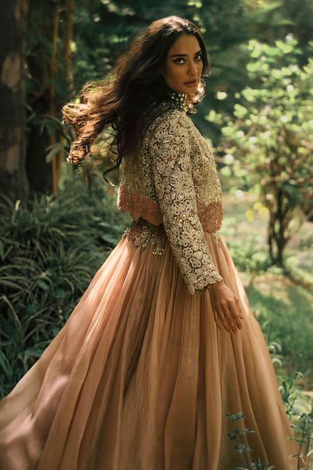Bhumika Sharma Beige Organza, Net, Georgette Beads, Sequins Sandy Lisa Lehenga Set With Jacket at Aza Fashions Bhumika Sharma_Beige Organza, Net, Georgette Beads, Sequins Sandy Lisa Lehenga Set With Jacket _at_Aza_Fashions