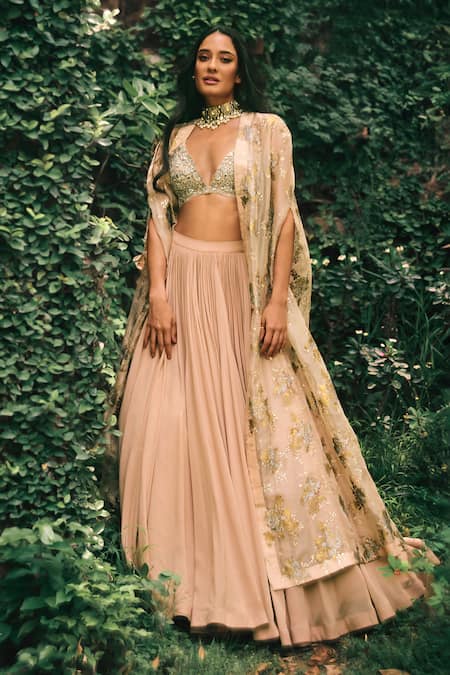 Bhumika Sharma Lisa Gathered Lehenga Set With Embroidered Cape 