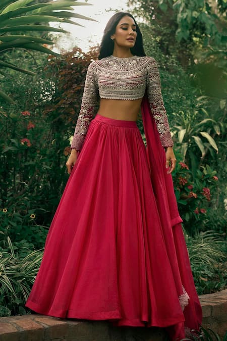 Bhumika Sharma Pink Organza, Net Sequins, Beads, Embroidery Round Neck Lehenga Blouse Set Online at Aza Fashions Bhumika Sharma_Pink Organza, Net Sequins, Beads, Embroidery Round Neck Lehenga Blouse Set _Online_at_Aza_Fashions