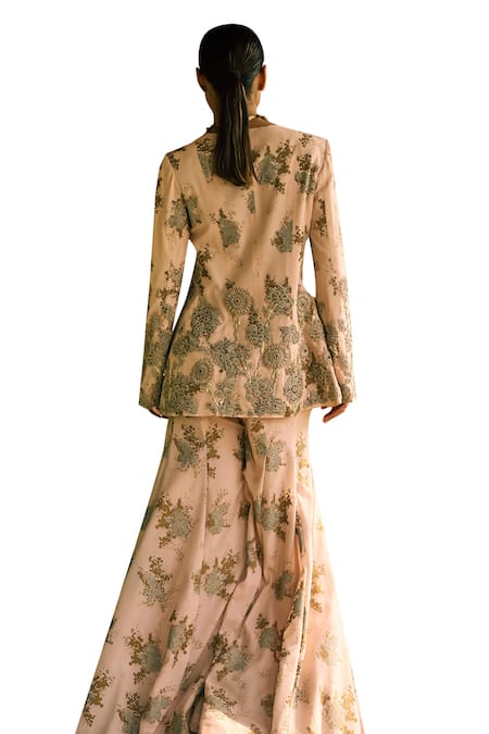 Buy_Bhumika Sharma_Pink Georgette Embroidery V-neck Sylvia Flower Print Jacket With Pant 