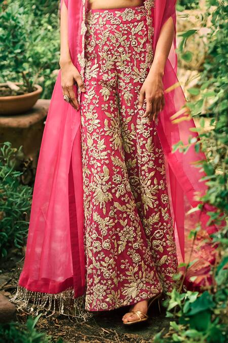 Bhumika Sharma Pink Organza, Net, Georgette Embroidery Sweetheart Neck, Open Pant Set With Cape Online at Aza Fashions Bhumika Sharma_Pink Organza, Net, Georgette Embroidery Sweetheart Neck, Open Pant Set With Cape _Online_at_Aza_Fashions