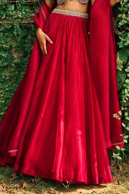 Bhumika Sharma Red Organza, Net Embroidery Round Neck Lehenga Blouse Set Online at Aza Fashions Bhumika Sharma_Red Organza, Net Embroidery Round Neck Lehenga Blouse Set _Online_at_Aza_Fashions
