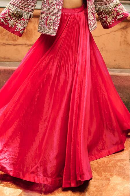 Bhumika Sharma Pink Organza, Net Embroidery V-, Round Farasha Lehenga Set With Jacket Online at Aza Fashions Bhumika Sharma_Pink Organza, Net Embroidery V-, Round Farasha Lehenga Set With Jacket _Online_at_Aza_Fashions