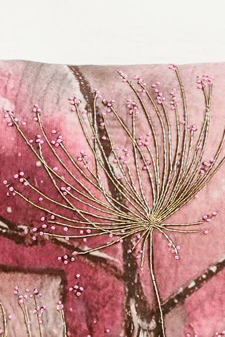 Mid July Home_Pink Velvet Abstract Floral, Elysium Dreamscape Print Cushion Cover 2 Pcs Set_Online_at_Aza_Fashions