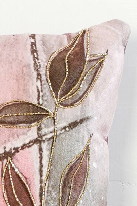 Buy_Mid July Home_Pink Velvet Abstract Floral, Elysium Dreamscape Print Cushion Cover 2 Pcs Set_Online_at_Aza_Fashions