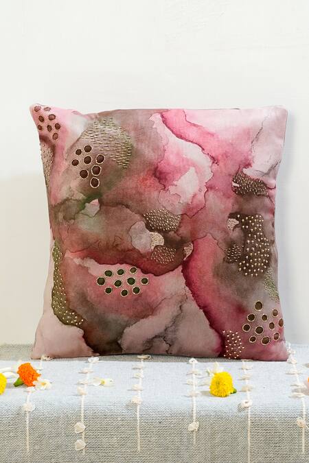 Mid July Home_Pink Velvet Abstract Elysium Dreamscape Embroidered Cushion Cover 2 Pcs Set_Online_at_Aza_Fashions