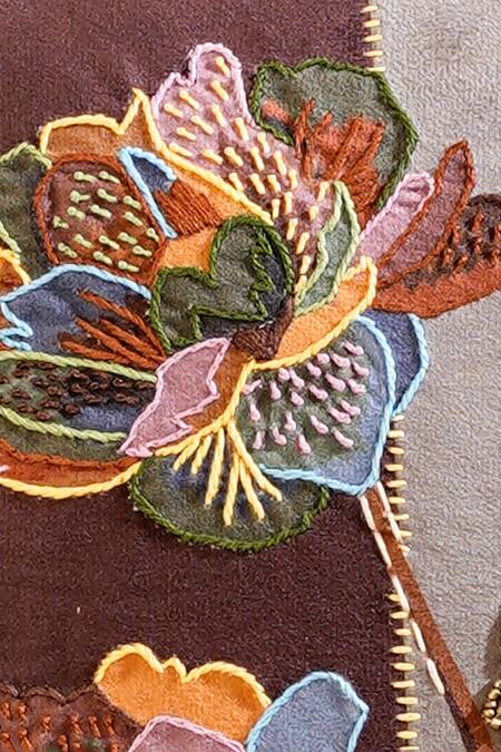 Shop_Mid July Home_Beige Velvet Thread, Bead, Vibrant Rose Embroidered Cushion Cover 2 Pcs Set_Online_at_Aza_Fashions