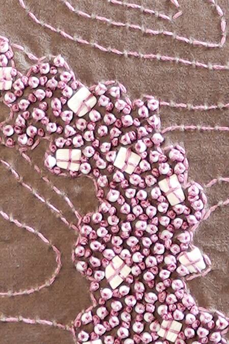 Shop_Mid July Home_Beige Velvet Thread, Moti The Memory Maze Embellished Cushion Cover 2 Pcs Set_Online_at_Aza_Fashions