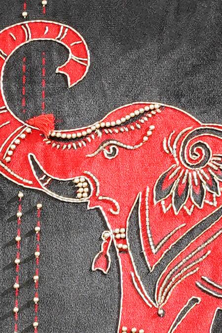 Mid July Home_Black Velvet Bead, Zardozi Elephant Embroidered Cushion Cover 2 Pcs Set_Online_at_Aza_Fashions