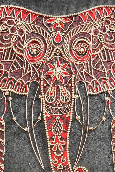 Mid July Home_Black Velvet Bead, Zardozi Elephant Face Embroidered Cushion Cover 2 Pcs Set_Online_at_Aza_Fashions