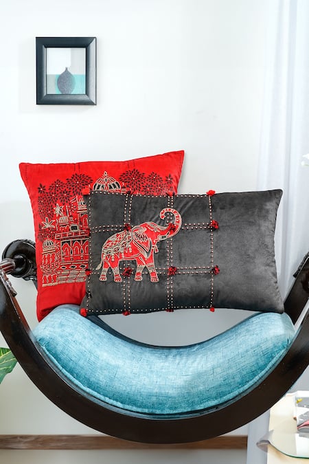 Mid July Home Majestic Elephant Embroidered Cushion Cover 2 Pcs Set 