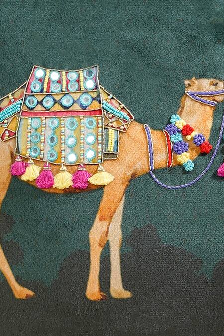 Shop_Mid July Home_Green Velvet French Knots, Mirror, Royal Opulence Print Cushion Cover 2 Pcs Set_Online_at_Aza_Fashions