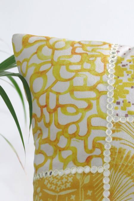 Buy_Mid July Home_Yellow Velvet Abstract, Mirror, Thread Tropical Print Cushion Cover 2 Pcs Set_Online_at_Aza_Fashions