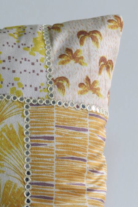 Mid July Home_Yellow Velvet Abstract, Mirror, Thread Tropical Print Cushion Cover 2 Pcs Set_at_Aza_Fashions