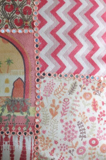 Mid July Home Pink Velvet Mirror, Thread, Mughal Floral Print Cushion Cover 2 Pcs Set Online at Aza Fashions Mid July Home_Pink Velvet Mirror, Thread, Mughal Floral Print Cushion Cover 2 Pcs Set_Online_at_Aza_Fashions