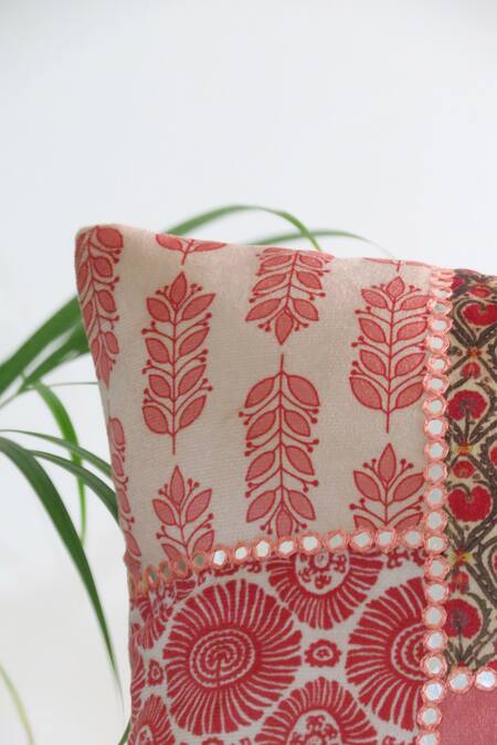 Buy Mid July Home Pink Velvet Mirror, Thread, Mughal Floral Print Cushion Cover 2 Pcs Set Online at Aza Fashions Buy_Mid July Home_Pink Velvet Mirror, Thread, Mughal Floral Print Cushion Cover 2 Pcs Set_Online_at_Aza_Fashions
