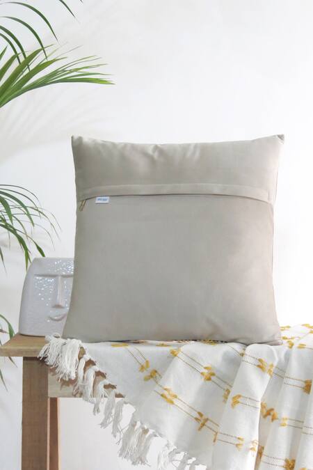 Shop_Mid July Home_Green Velvet Mirror, Thread, Mughal Tropical Print Cushion Cover 2 Pcs Set_at_Aza_Fashions