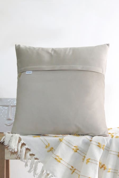 Shop Mid July Home Blue Velvet Mirror, Thread, Geometric Floral Print Cushion Cover 2 Pcs Set at Aza Fashions Shop_Mid July Home_Blue Velvet Mirror, Thread, Geometric Floral Print Cushion Cover 2 Pcs Set_at_Aza_Fashions