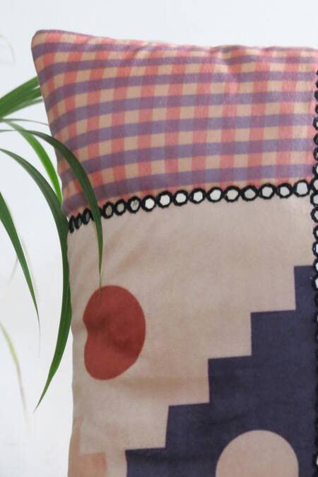 Mid July Home Blue Velvet Mirror, Thread, Geometric Floral Print Cushion Cover 2 Pcs Set Online at Aza Fashions Mid July Home_Blue Velvet Mirror, Thread, Geometric Floral Print Cushion Cover 2 Pcs Set_Online_at_Aza_Fashions