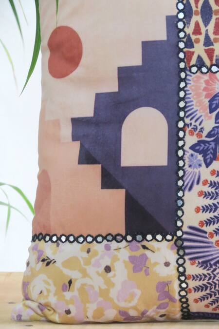 Mid July Home Blue Velvet Mirror, Thread, Geometric Floral Print Cushion Cover 2 Pcs Set at Aza Fashions Mid July Home_Blue Velvet Mirror, Thread, Geometric Floral Print Cushion Cover 2 Pcs Set_at_Aza_Fashions