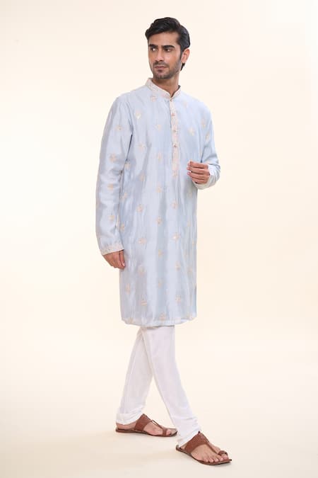 Arihant Rai Sinha_Grey Silk Sequins, Mirrors Embroidered Kurta _Online_at_Aza_Fashions