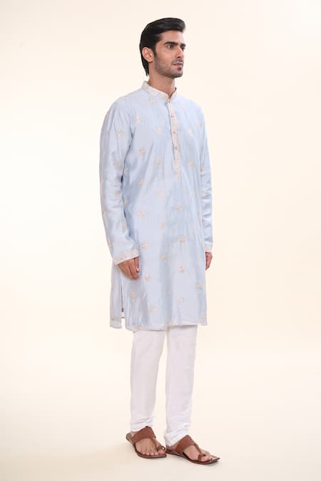 Buy_Arihant Rai Sinha_Grey Silk Sequins, Mirrors Embroidered Kurta _Online_at_Aza_Fashions