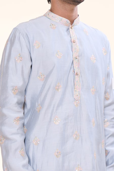 Shop_Arihant Rai Sinha_Grey Silk Sequins, Mirrors Embroidered Kurta _Online_at_Aza_Fashions