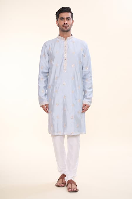 Arihant Rai Sinha_Grey Silk Sequins, Mirrors Embroidered Kurta _at_Aza_Fashions