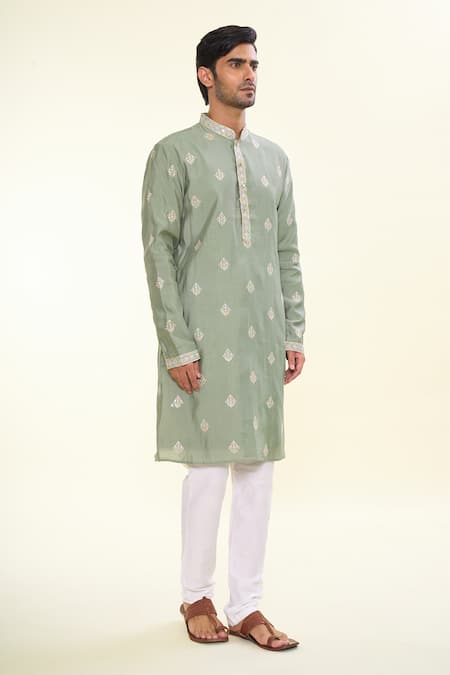 Buy Arihant Rai Sinha Green Silk Mirrors, Sequins, Embroidery Geometric Butta Kurta Online at Aza Fashions Buy_Arihant Rai Sinha_Green Silk Mirrors, Sequins, Embroidery Geometric Butta Kurta _Online_at_Aza_Fashions