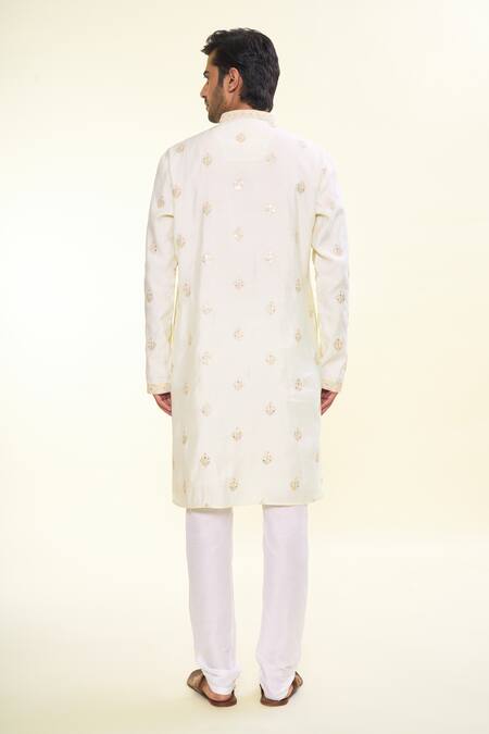 Shop Arihant Rai Sinha Cream Silk Mirrors, Sequins, Embroidery Floral Thread Kurta at Aza Fashions Shop_Arihant Rai Sinha_Cream Silk Mirrors, Sequins, Embroidery Floral Thread Kurta _at_Aza_Fashions